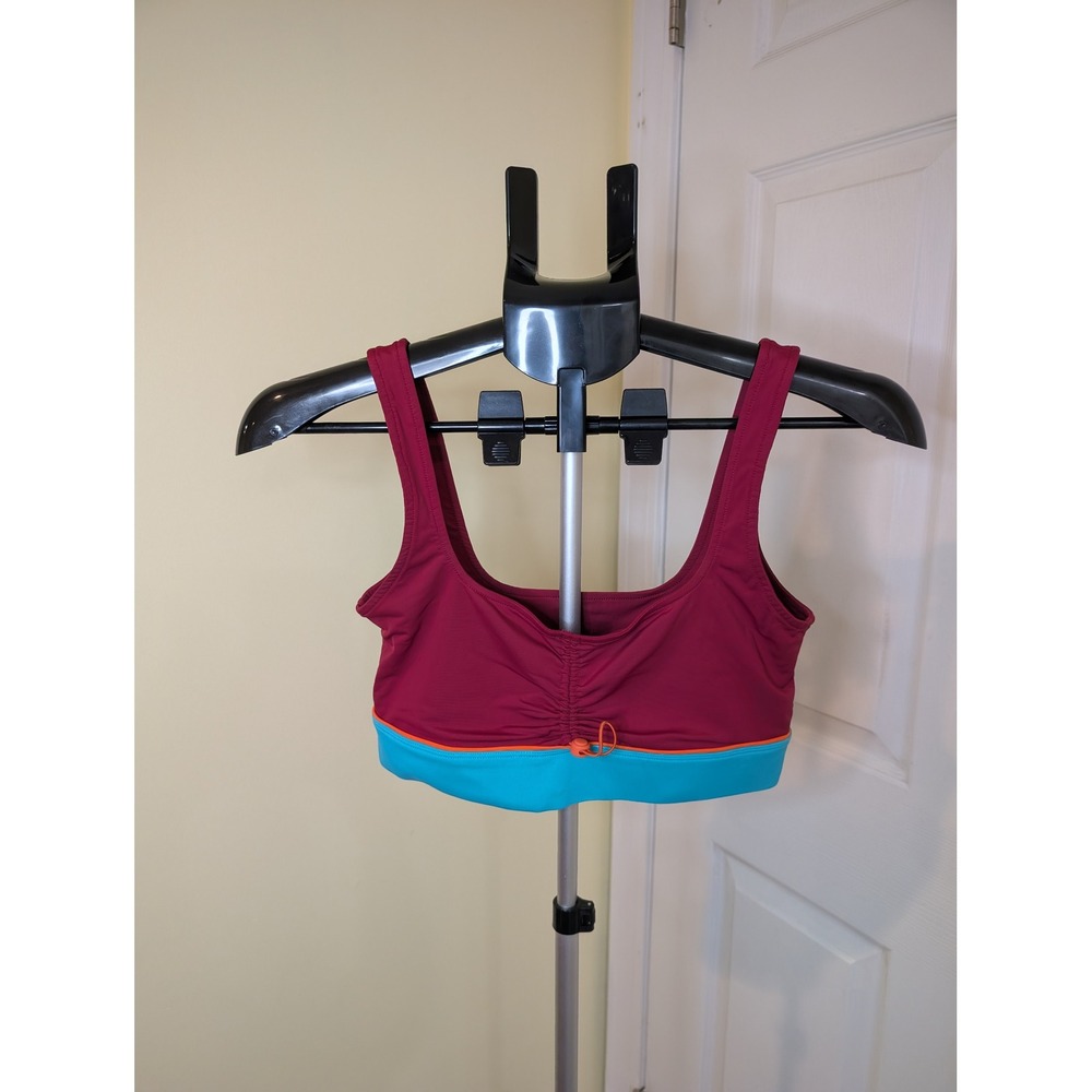 Fabletics Fiona Sports Bra Burgundy Blue Colorblock Cinched - Size S